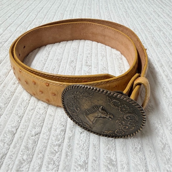 Tony Lama Tan Leather Western Belt With Western Buckle - Picture 2 of 7